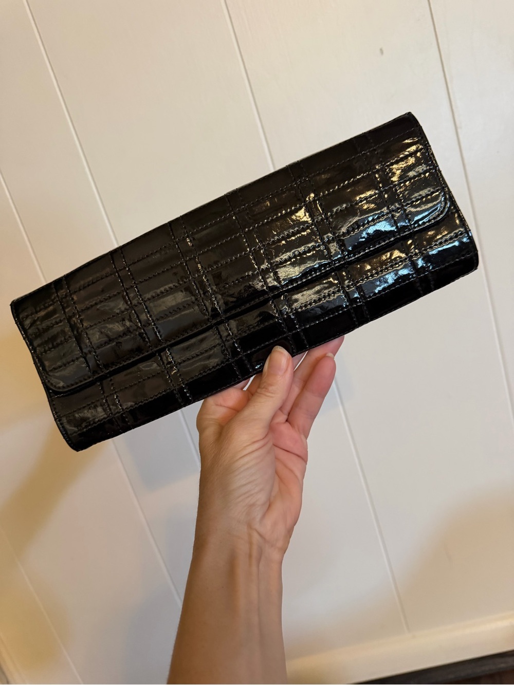 Black Patent Stitched Clutch Bag